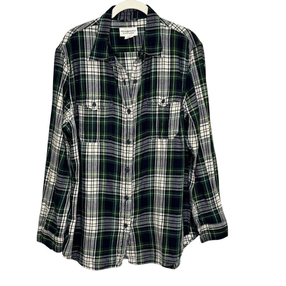 Denim & Supply Ralph Lauren Shirt Womens Large Green Plaid Flannel Cotton